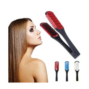 Pro Hairdressing Straightener Ceramic Hair Straightening Double Brushes V Shape Comb Clamp Not Hurt Styling Tools Peine En Forma De V Para