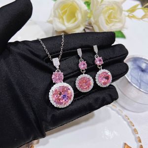 2022 Jóias de diamante de laboratório rosa Conjunto de jóias 925 Brincos de casamento de festa de prata esterlina para mulheres pedras preciosas jóias