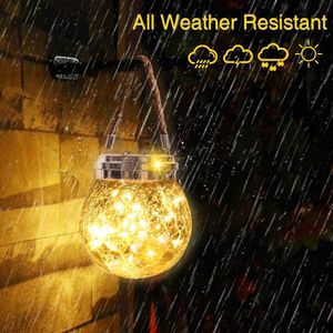 Novelty Lighting Solar Lantern 30Led Hanging Glass Jar Solar Lights Outdoor Waterproof Glass Table Lamps Outdoor Lawn Decor för Patio Garden Yard P230403