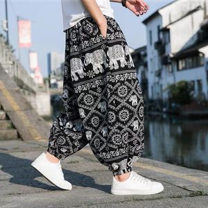 Pantaloni da uomo M-5XL Lino Thailandia Nepal Uomo Maschio Elefante Stampa Bloomers Beach Travel Patalon Oversize Loose Chic Ins Pantaloni Harem