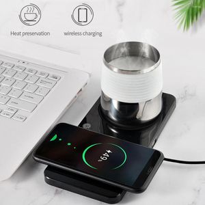 Table Mats 2 In 1 Multifunctional Heating Mug Cup Warmer Phone Charging Pad For Coffee Milk Tea Drinks Thermostat Wereless Charger