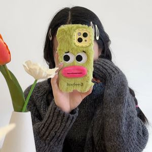 Phone Case Interesting plush green large mouth phone case suitable for iPhone 11 12 13 14 Pro Max silicone soft 15 back cover 231104