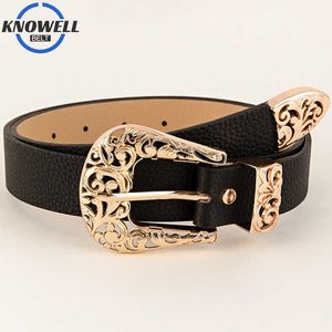 Cintos Hollow Out Buckle Belts for Women Luxo Gótico Preto Cowboy Style Y2K Pin Belt Feminino Pu Leather Jeans Walpend Hip Hop Street Z0404