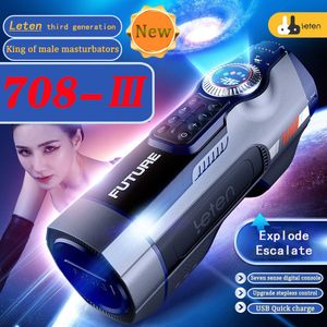 Masturbators Leten 708 3 Generation Automatisk teleskopisk manlig Masturbator Vagina Real Pussy Heat Stönande Masturbation Sex Toy for Men 230404