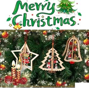 زينة عيد الميلاد مخزون قلادة خشبية لزينة الأشجار معلقة الحرف اليدوية