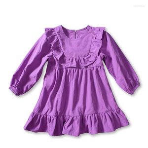 Flickaklänningar 2-8 år Little Girls Sweet Purple A-Line Dress for Spring Autumn Long Sleeve Party Kids Elegant Princess