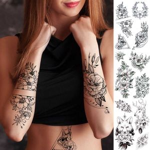 5 PC Temporary Tattoos 3D Flower Triangle Temporary Tattoos For Women Girl Fake Wolf Deer Geometry Tattoo Sticker Peony Dahlia Body Art Adults Tatoos Z0403