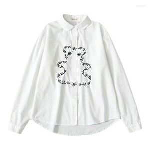 Blouses femininas estilo Japão de colarinho largo de colarinho comprido harajuku kawaii urso bordado camisa feminina camisa branca 2112914