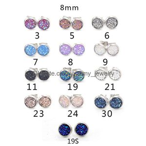 Stud moda druzy stud küpeler parlak kadın yuvarlak kalp şekli damla reçine taş sallangal altın sier bayanlar için bk damla dh4of dh4of