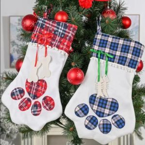 Animal Dog Cat Paw Gift Christmas Socks Gift Bag Monogram Candy Gift Socks Christmas Tree Ornament New Year Christmas Home Decoration