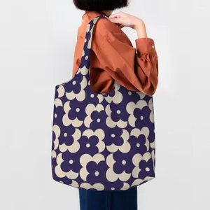 Borse per la spesa Fiore personalizzato Ombra Punto Blu scuro Tela Donna Riciclaggio Generi alimentari di grande capacità Orla Kiely Tote Shopper Bag Borse