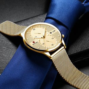 Wristwatches 2023 Mens Watches Luxury Top Brand Men Stainless Steel Mesh Calendar Watch Business Quartz Chronograph Relogio Masculino