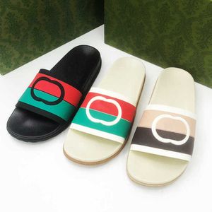 Novos designers homens de borracha de borracha slide sandália plataforma listra de borracha chinelor de praia de praia de fundo Flip Flop 35-46 NO440