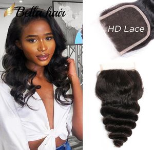 HD Lace Closure 4x4 Lose Wave Top Swiss Piece 100 Nieprocentowane ludzkie przedłużenia włosów Naturalne linia włosów Bellahair4521822