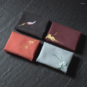 Tea Napkins Chinese Style Painted Towel Super Absorbent Thickened Flower Embroidered Table Cleaning Cloth Teaware