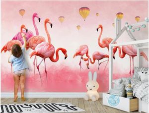 Bakgrunder Anpassad väggmålning PO 3D Bakgrund Modern Simple Flamingo Feathers Room Målar Väggmålningar för 3 d