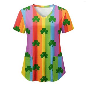Bluzki damskie St. Patrick's Day wydrukowane walentynkowe personel pielęgnacji zwierząt domowych zarośla szorowania topów mundury damskie pielęgniarstwo bluzka odzieżowa