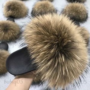 Real Fox Slides Furry and Fluffy Fur Slippers Inomhus House Women Flip Flops Beach Shoes Summer Woman Sandaler Gratis frakt T231104