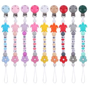 Baby Dummy Holder Clips Cartoon Animal Turtle Teether Pacifier Chain Handmade Silicone Beads Baby Nipple Chain Chew Toy Gift