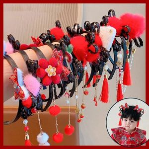 Accessori per capelli Parrucca per bambini in stile antico Fascia per capelli Fiore Nappa Anno cinese Copricapo Bambina Hanfu Accessorio adorabile