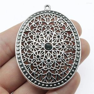 Charms 3pcs 64x46mm Big Oval Carved Filigree Charm Pendant Antique Silver Color Pendants Flower