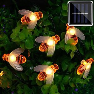 Novelty Lighting New Solar Powered Cute Honey Bee Led String Fairy Light 20leds 50leds Bee Outdoor Garden Fence Patio Christmas Garland Lights P230403