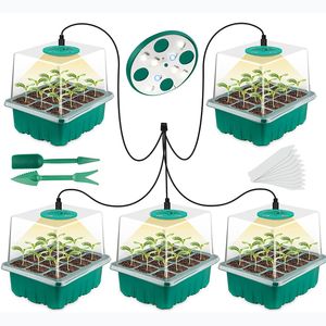 Full Spectrum LED Grow Light with Seedling Tray Plant Seed Starter Trays Greenhouse Growing Trays with Holes 12 Cell Per Tray