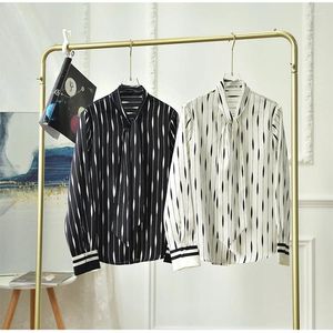 Blusas femininas impressas blusa de seda pesada camisa de manga longa fita primavera de amoreira em preto e branco temperamento feminino