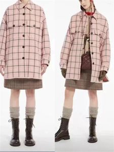 Damengrabenmäntel Frauen Kontrastfarbe Plaid Rosa Jacke Herbst Winter 2023 Damen Umlegekragen Langarm Einreiher Mantel