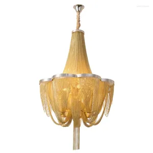 Lampadari Lampadario in nappa in metallo nordico Lusso Oro Argento Catena in alluminio Paralume Lustri Decorazioni per la casa Soggiorno Lampada a sospensione a soffitto