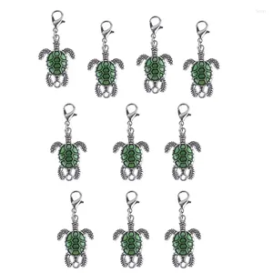 Charms HEYUYAO 10pcs Green Tortoise Alloy Animal Pendants With Lobster Claw Clasps Keychain For Women Girls Jewelry 18 37mm