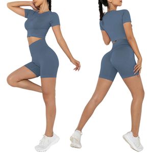 Lu Lu Yoga Lemon Algin Woman Suit Women Sportswear 2 Piece Set Elastic Sports T Short Shorts Fitness Workout Gym Suit Lady Tracksuit Activewear ll Align Gym kläder