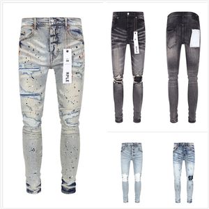 Jeans lila Jeans Digner Jeans für Herren Hosen Stapel Jeans Männer Baggy Jeans Tränen Europäische Jeans Hombre Herren Hosen Hosen Biker Stickerei Rippt für Trend