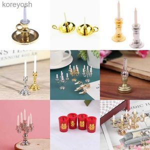 Kitchens Play Food 1 12 Scale Miniature Candlesticks Candelabra Dollhouse Candles Furniture Toy Pretend Play Doll House Decoration AccessoriesL231104