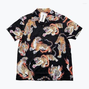 Camicie casual da uomo Abiti a maniche corte Black Tiger WACKO MARIA Camicia Uomo Donna 2023ss Hawaiian