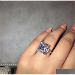 Anelli di nozze di lusso 100% 925 Sterling Sier taglio smeraldo 6ct diamante simulato matrimonio fidanzamento cocktail donne anelli di pietre preziose Fine Jewe Dh5Qj