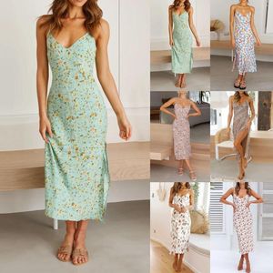 Freizeitkleider Damen Sommerkleid Spaghettiträger Ärmellos Hohe Taille Strand Lang Maxi Sonne