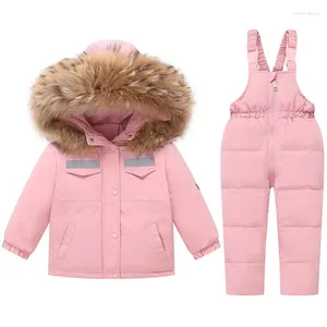 Clothing Sets Winter Kid Reflective Strip Puffer Ski Suit Baby Girl Boy Detachable Fur Down Jacket 2-Way Zip Jumpsuit Pant Child Outfit