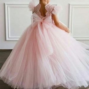 Abiti da ragazza adorabili decalcomanie in tulle Abito da principessa a fiori con angelo rosa Festa di nozze Concorso di bellezza Prima comunione Regalo da sogno per bambini