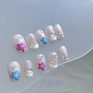 False Nails Wearable Handmade Press On 10pcs Cute Short Stars Decoration Art Design Reusable Full Cover Artificial Nail Tip For Girls