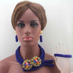 Halsbandörhängen Set Royal Blue Bridal Jewelry African Beads Costume Fashion for Women HD7958