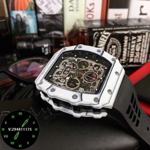 milles watch Business Leisure Fashion Men's Carbon Fiber Week Calendar Tape Fashion Automatics Large Dial Red Watch Waterproof ayw 87XC