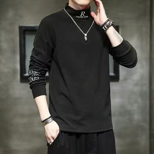 Herr t-shirts kashmir män lång ärm broderi bokstav t shirt homme turtleneck streetwear casual t-shirts manlig mode tee 230404