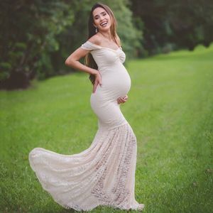 Sukienki macierzyńskie w ciąży damskie ramię z seksownej koronkowej syreny sukienka w ciąży kobiet baby shower po rekwizyty w ciąży damskie sukienka 230404