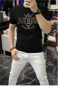 2023 Hotslae Sommer Herren T-Shirts Neue schwarze kurze Ärmel Druck Mercerisierter Baumwolle Strass Casual Male Slim Tees Designer Rundkragen Kurzarm Top Kleidung