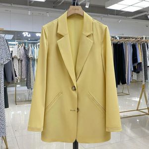 Kvinnors kostymer gula blazrar för kvinnor elegant elegant drapera koreansk stil 2023 sommardräkt jacka tunn sektion design högkvalitativ kappa