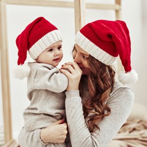Kış yün top anne ve bebek örgü şapka yeni Noel sıcak şapkası