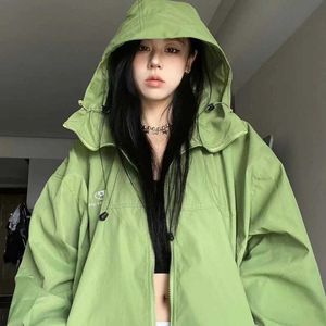 HOUZHOU Harajuku Green Jackets Women Y2k Streetwear Coats Oversized Gorpcore Outdoor Oversized Vintage Jacket Trending Products