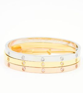 Polsino di lusso 4mm Larghezza Amore Gioielli Donna Bracciale in acciaio inossidabile Coppia 10 pezzi CZ Bracciale con fibbia in cristallo Braccialetti da uomo2404816