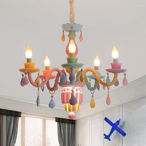 Chandeliers Children Pink Yellow Green Blue Crystal Chandelier Hanging Lamp Led Lustre Bedroom Dining Room Wedding Bar Home Deco Lighting